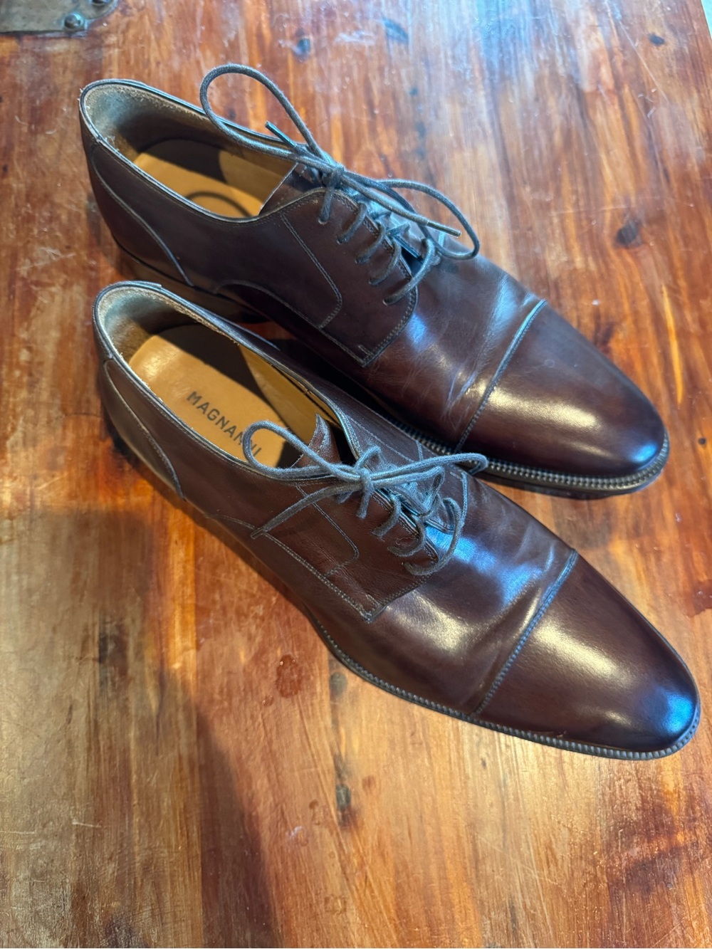 Magnanni Brown Leather Cap-Toe Derby Shoes, Men’s 10.5